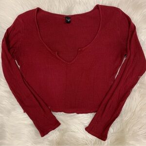 3/$15 Maroon wine red cropped long sleeve top